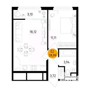 1-к квартира, вторичка, 40м2, 7/25 этаж