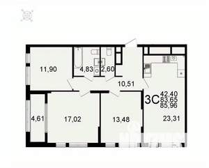 3-к квартира, вторичка, 86м2, 11/26 этаж