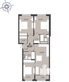 3-к квартира, вторичка, 85м2, 6/25 этаж