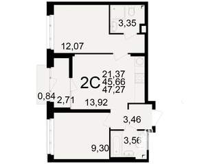 2-к квартира, вторичка, 46м2, 9/25 этаж