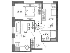 2-к квартира, вторичка, 39м2, 22/25 этаж