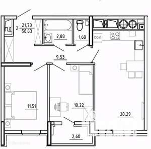 2-к квартира, вторичка, 59м2, 4/26 этаж