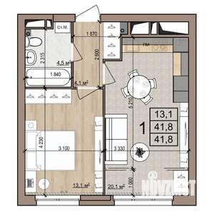 1-к квартира, строящийся дом, 42м2, 7/25 этаж