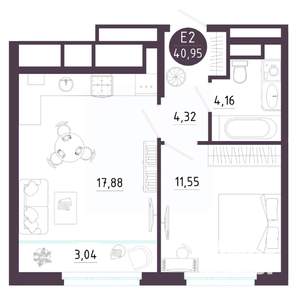 1-к квартира, вторичка, 41м2, 10/18 этаж