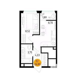 1-к квартира, вторичка, 27м2, 22/25 этаж