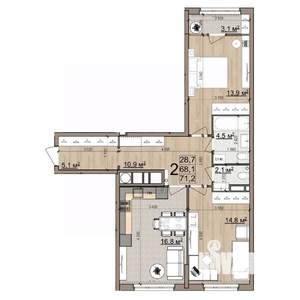 2-к квартира, вторичка, 71м2, 17/25 этаж