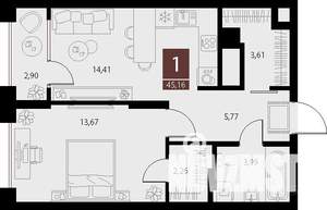 1-к квартира, вторичка, 45м2, 5/15 этаж