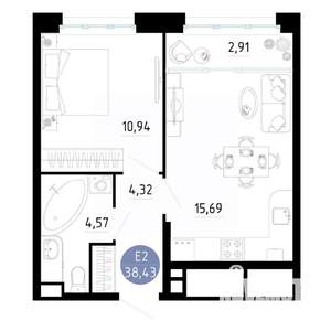 1-к квартира, вторичка, 38м2, 6/25 этаж