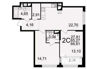 2-к квартира, вторичка, 65м2, 5/25 этаж