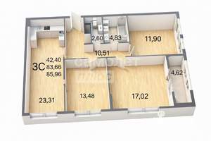 3-к квартира, вторичка, 86м2, 4/26 этаж
