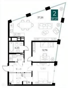2-к квартира, вторичка, 87м2, 13/14 этаж