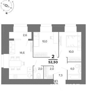 2-к квартира, вторичка, 53м2, 2/16 этаж