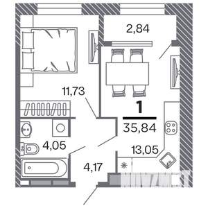 1-к квартира, вторичка, 36м2, 23/25 этаж