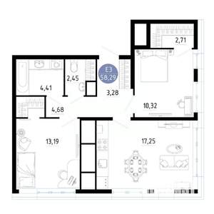 2-к квартира, вторичка, 58м2, 12/20 этаж
