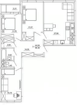 3-к квартира, вторичка, 96м2, 1/26 этаж
