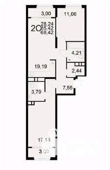 2-к квартира, вторичка, 68м2, 11/22 этаж