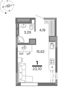 1-к квартира, вторичка, 23м2, 16/25 этаж