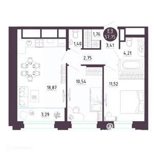 2-к квартира, вторичка, 58м2, 10/19 этаж