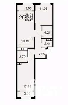 2-к квартира, вторичка, 68м2, 5/22 этаж
