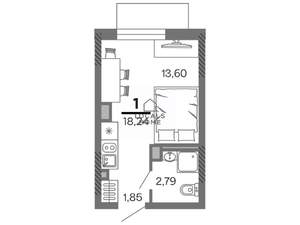 Студия квартира, вторичка, 18м2, 9/25 этаж