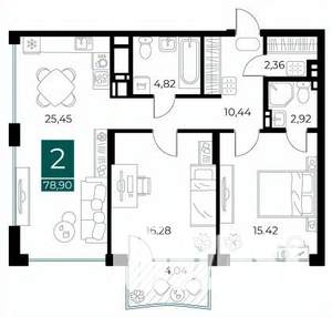 2-к квартира, вторичка, 79м2, 6/9 этаж