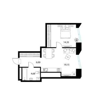 1-к квартира, вторичка, 44м2, 12/17 этаж