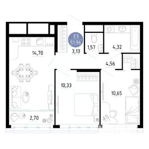 2-к квартира, вторичка, 52м2, 15/25 этаж