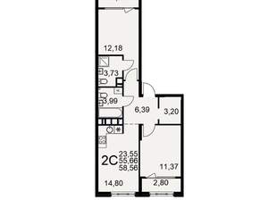 2-к квартира, вторичка, 59м2, 12/22 этаж