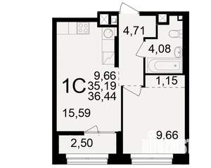 1-к квартира, вторичка, 35м2, 2/25 этаж