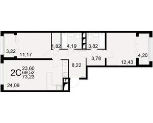 2-к квартира, вторичка, 70м2, 15/25 этаж
