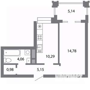 1-к квартира, строящийся дом, 38м2, 2/5 этаж