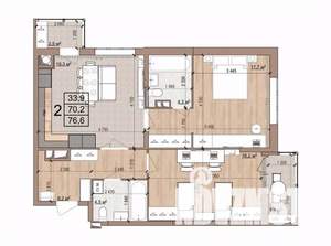 2-к квартира, вторичка, 77м2, 15/17 этаж