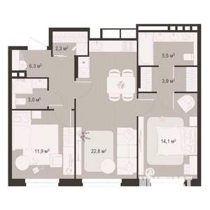 2-к квартира, строящийся дом, 70м2, 2/8 этаж