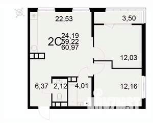 2-к квартира, вторичка, 61м2, 4/22 этаж