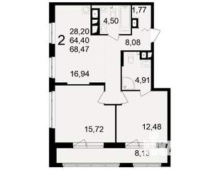 2-к квартира, вторичка, 64м2, 13/23 этаж