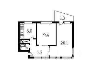 2-к квартира, вторичка, 44м2, 3/9 этаж