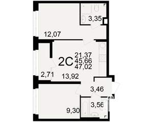 2-к квартира, вторичка, 46м2, 3/25 этаж