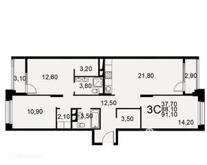 3-к квартира, вторичка, 91м2, 3/26 этаж