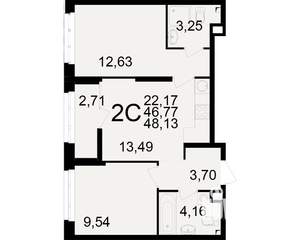 2-к квартира, вторичка, 47м2, 6/25 этаж