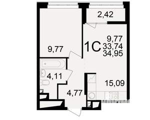 1-к квартира, вторичка, 34м2, 5/25 этаж