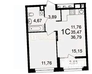 1-к квартира, вторичка, 37м2, 9/25 этаж