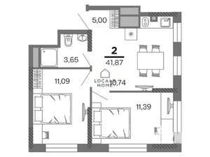 2-к квартира, вторичка, 42м2, 16/25 этаж