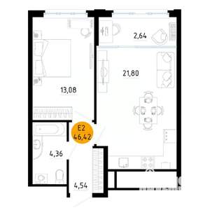1-к квартира, вторичка, 46м2, 19/25 этаж