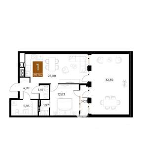 1-к квартира, вторичка, 88м2, 2/9 этаж