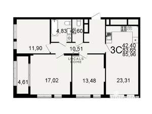 3-к квартира, вторичка, 86м2, 3/26 этаж