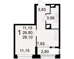 1-к квартира, вторичка, 27м2, 6/25 этаж