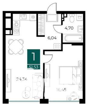 1-к квартира, вторичка, 52м2, 4/9 этаж