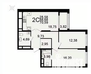 2-к квартира, вторичка, 71м2, 11/26 этаж