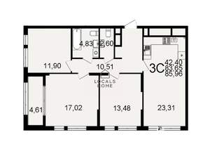 3-к квартира, вторичка, 86м2, 9/26 этаж