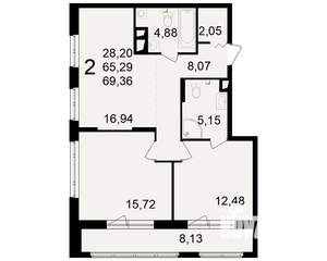 2-к квартира, вторичка, 65м2, 12/23 этаж